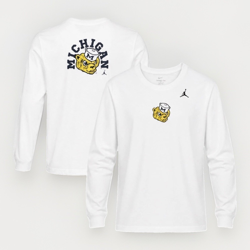 Nike Air Jordan Michigan Wolverines Shirt Long Sleeve Warm Up Mens Size M Yellow